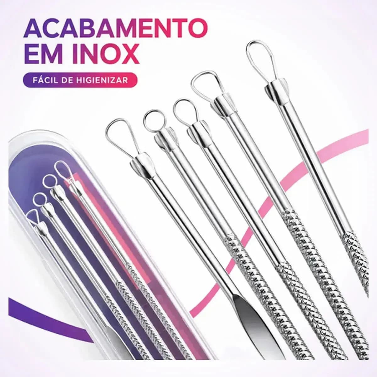 Cureta de Metal BMED para Acne Aço Inoxidável Kit 4 Extrator Espinha Cravos — imagem 5