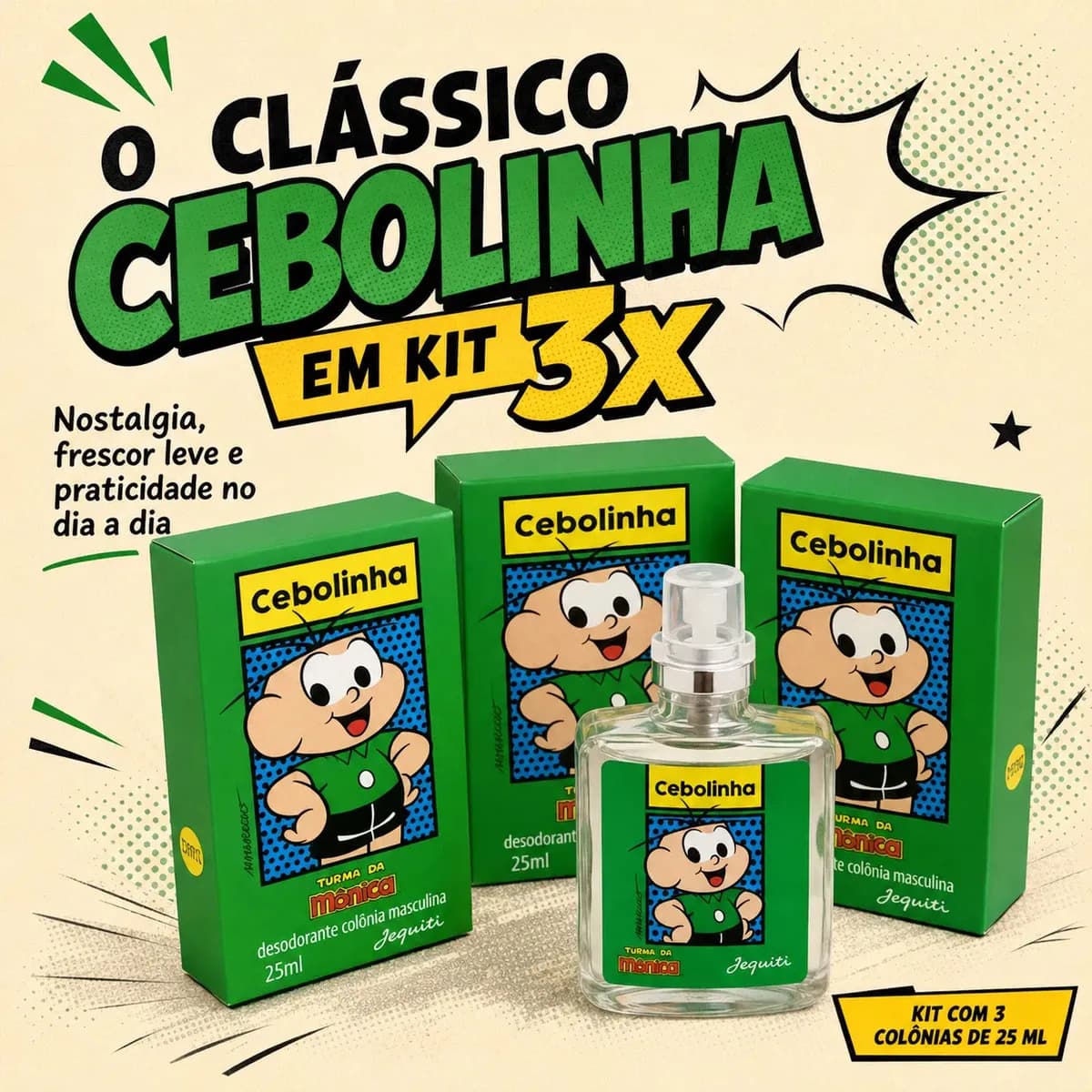 Kit 3 Perfumes Cebolinha Jequiti 25ml Infantil Turma da Mônica Colônia Masculina Kit Presente — imagem 2