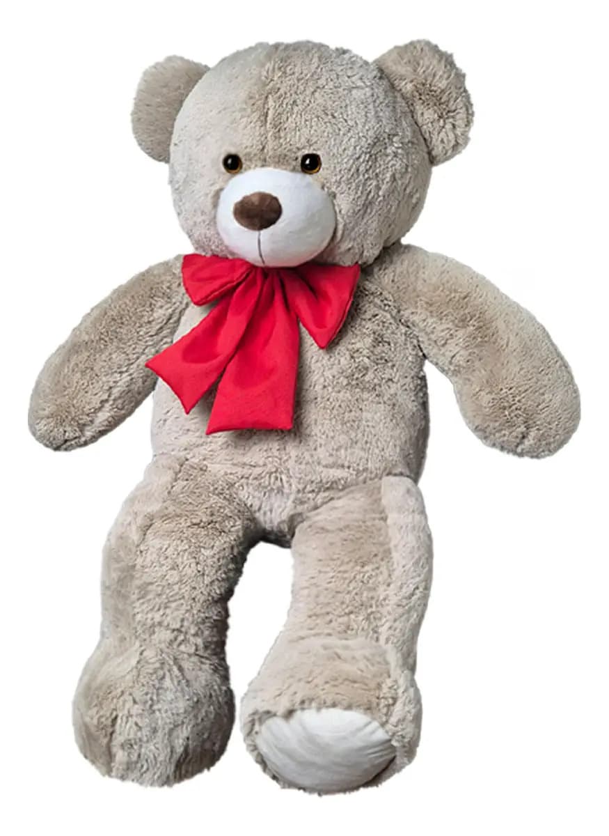Urso De Pelúcia Teddy Bear Grande Com Laço 50cm Antialérgico Cor Avelã Com Vermelho — imagem 2