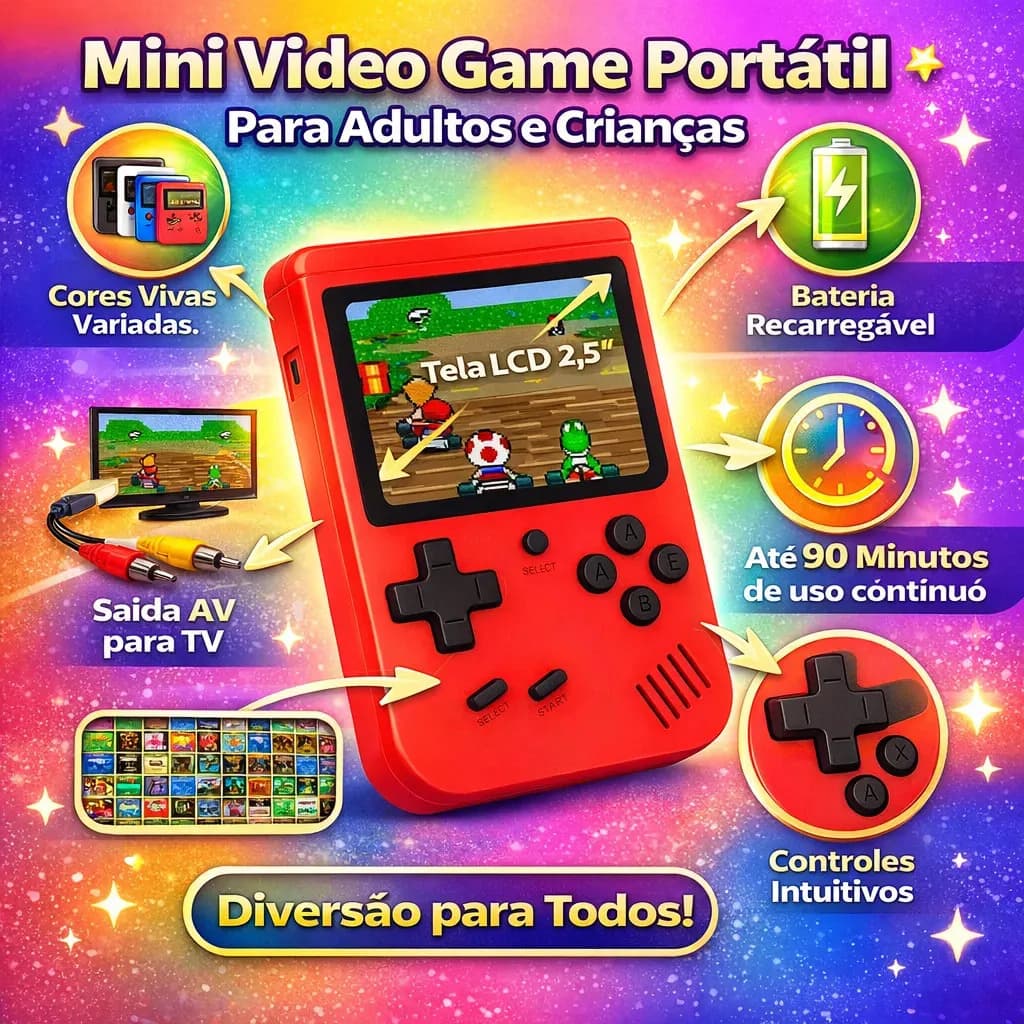 Video Game Retro Portátil com Tela Colorida e Cabo AV para TV — imagem 2
