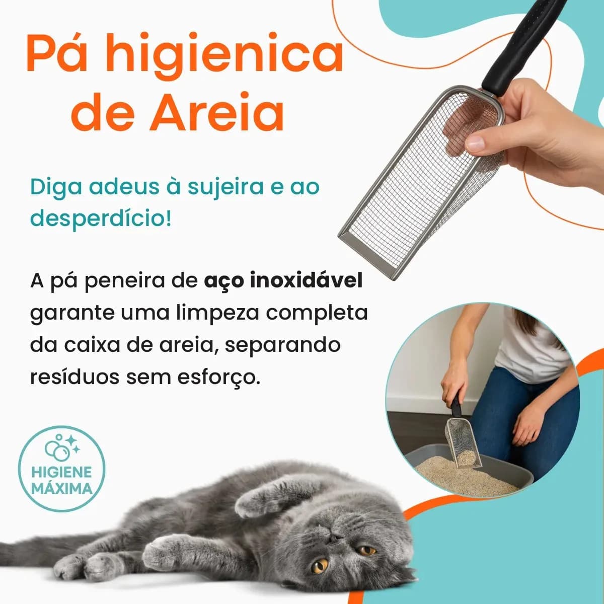 Pazinha Higiênica Coletora Pá Caixa Areia Gatos Inox Peneira Prateado Boa Dica — imagem 5
