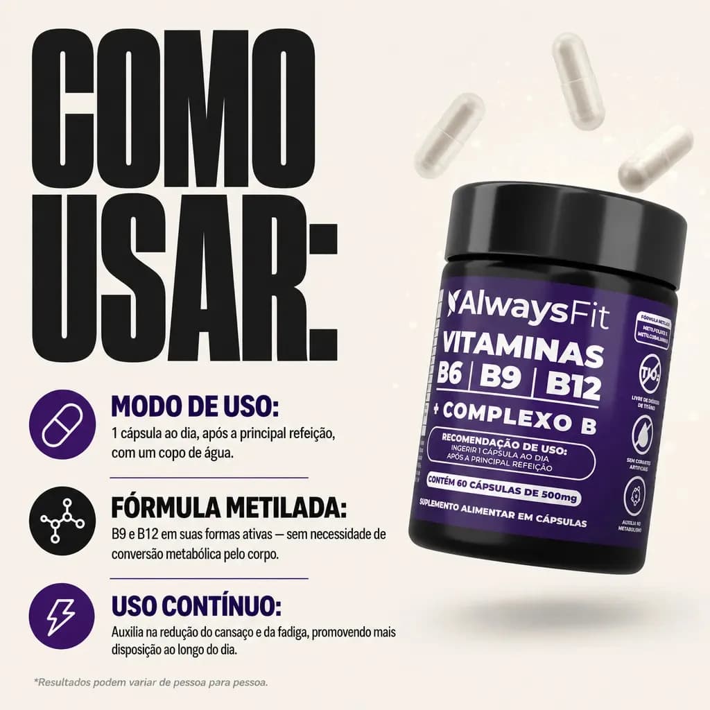 Complexo B AlwaysFit | Metilfolato + Metilcobalamina + Vitaminas do Complexo B | 60 Cápsulas — imagem 2