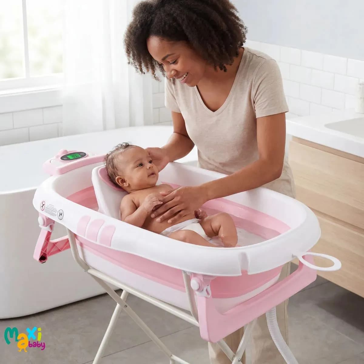 Banheira Bebê Dobrável Com Suporte Redutor Assento E Termômetro Embutido Até 20kg Melon Maxi Baby - Rosa — imagem 2