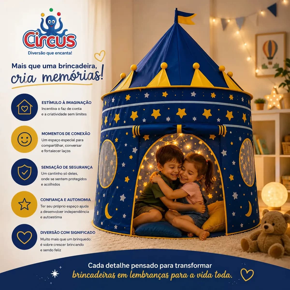 Barraca Infantil Cabana Tenda Festa Do Pijama Menino Criança Bebê Iglu Portátil Circus Azul — imagem 6