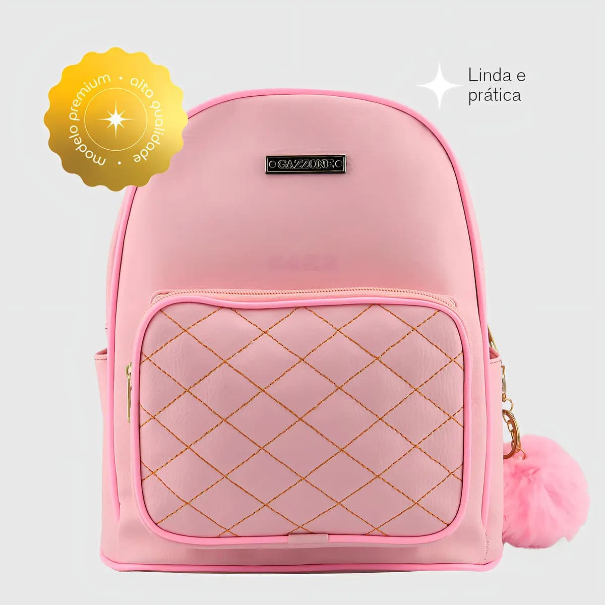 Mochila Passeio Feminina Gazzone Rosa-claro Couro Sintético Alça Ajustável — imagem 4