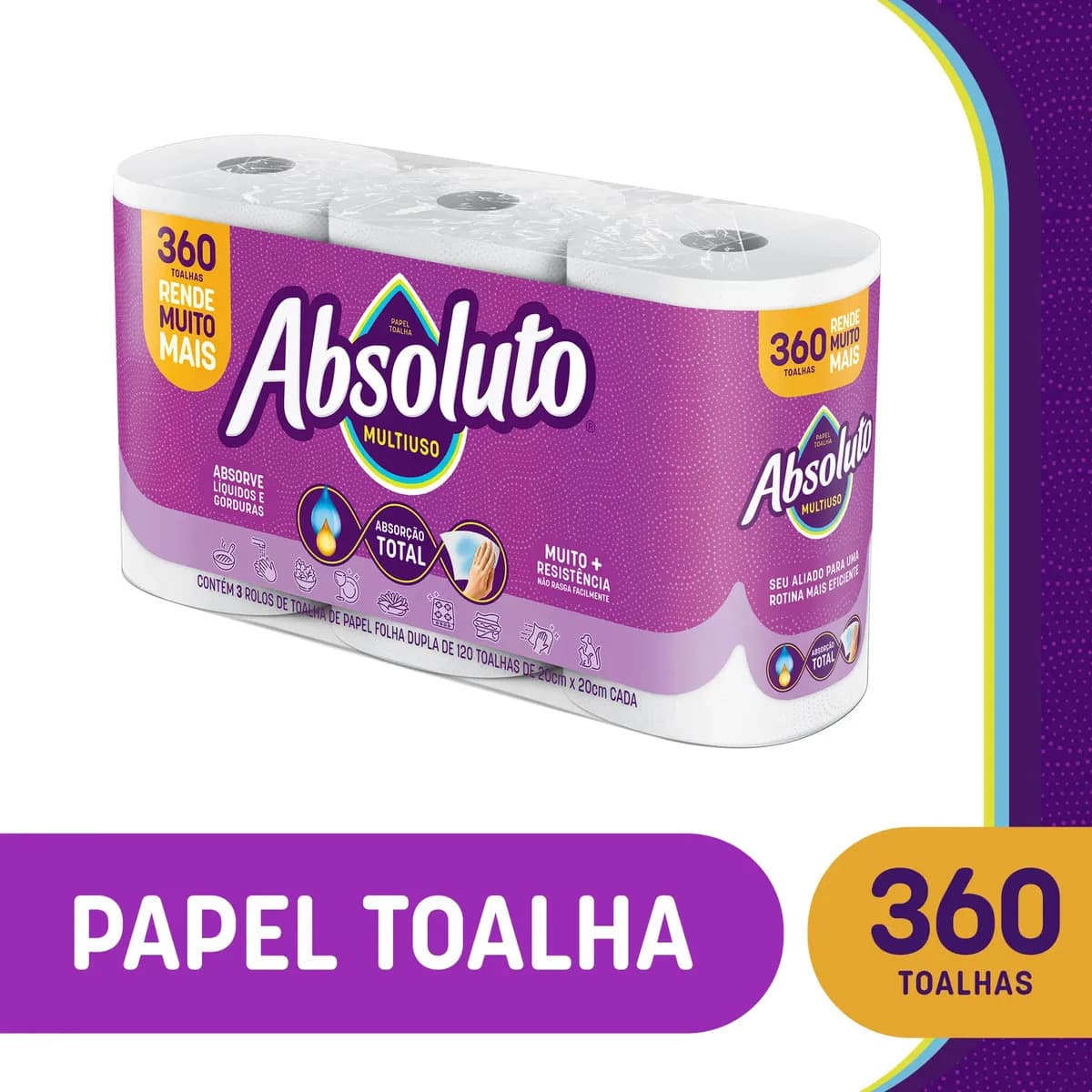 Papel Toalha Absoluto Multiuso 360 Folhas Com 3 Unidades — imagem 2