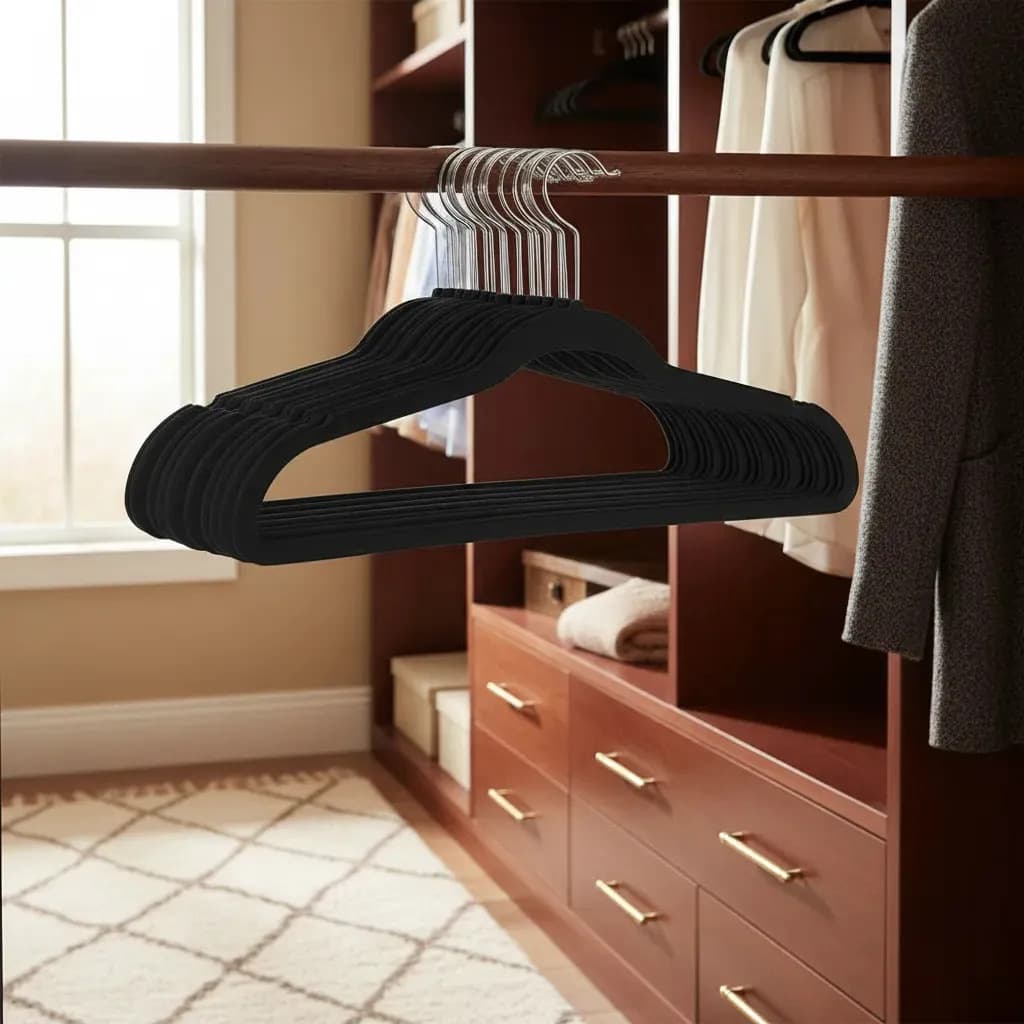 Kit com 50 Cabides de Veludo Antideslizante Pretos para Adultos — imagem 3