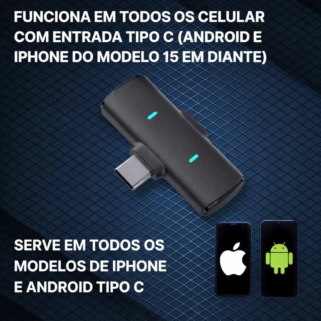 Microfone Lapela Mymotors Preto Sem Fio Tipo C — imagem 3