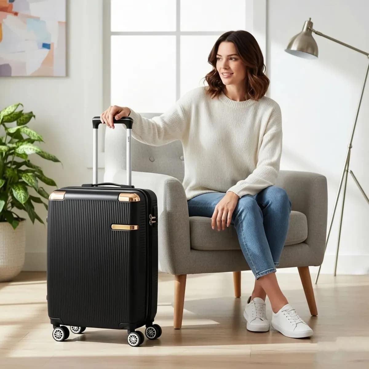 Mala De Viagem Sweet Studio Bordo Com Zíper Extensor Abs Rodinhas 360 Leva Na Cabine Do Avisão Resistente Preto 2090 — imagem 2