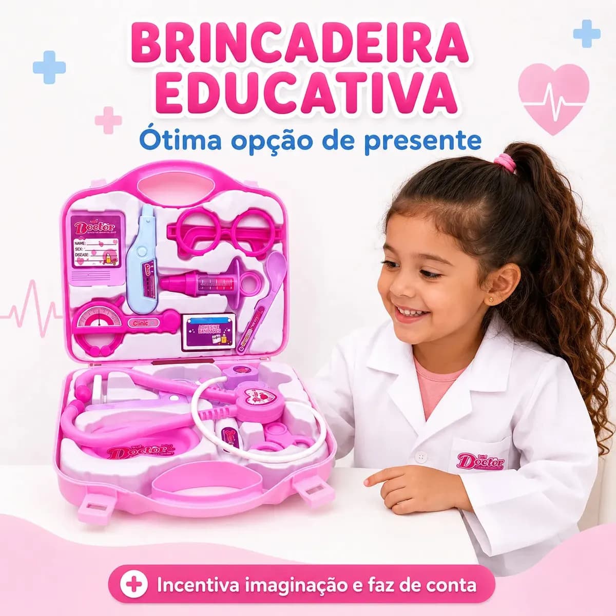 Kit Médico Infantil Rosa Kizumba com Maleta de Brinquedo Doutor para Crianças — imagem 6