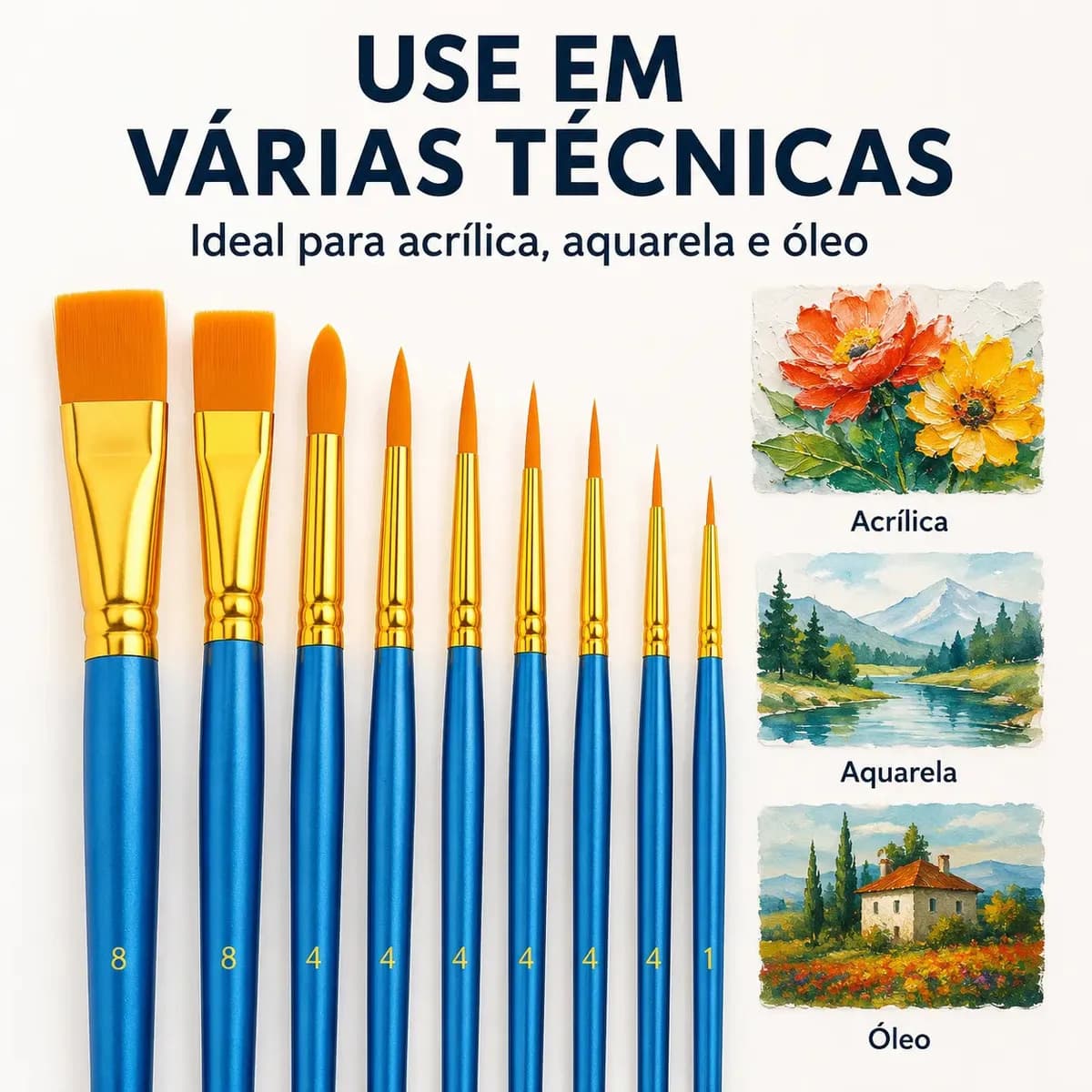 Kit 10 Pincéis Artísticos Para Pintura Aquarela Óleo Acrílico MARIBEL — imagem 3