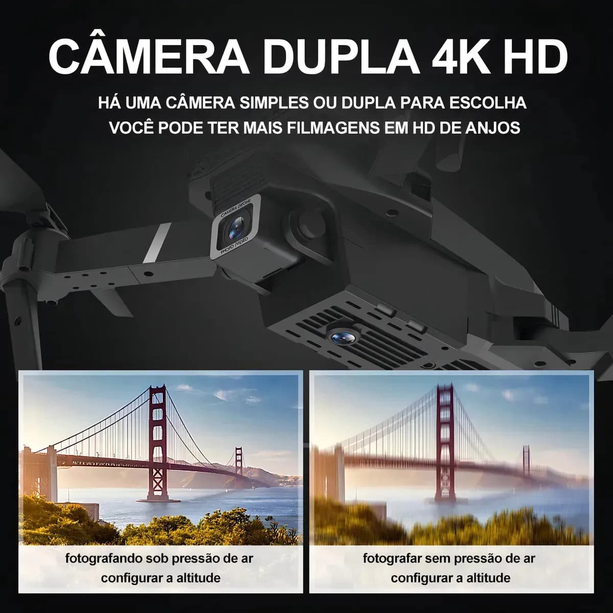 Mini Drone E88 Profissionals Câmeras Fpv Wi-fi Fotografia Aérea Camera Hd Com Controle Remoto Cor Preto — imagem 5