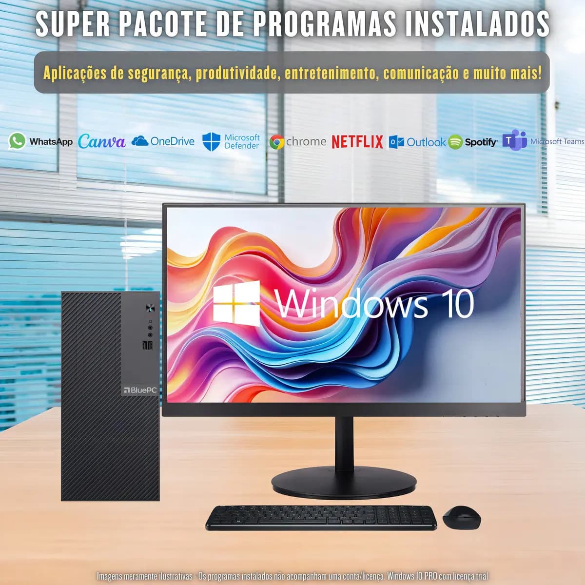 Computador Completo Intel Core i5, 16GB RAM, SSD 256GB, Monitor LED 20", Windows 10 Pro, Preto, Bivolt - BluePC Office1 CDBP-OFF1-108 — imagem 2