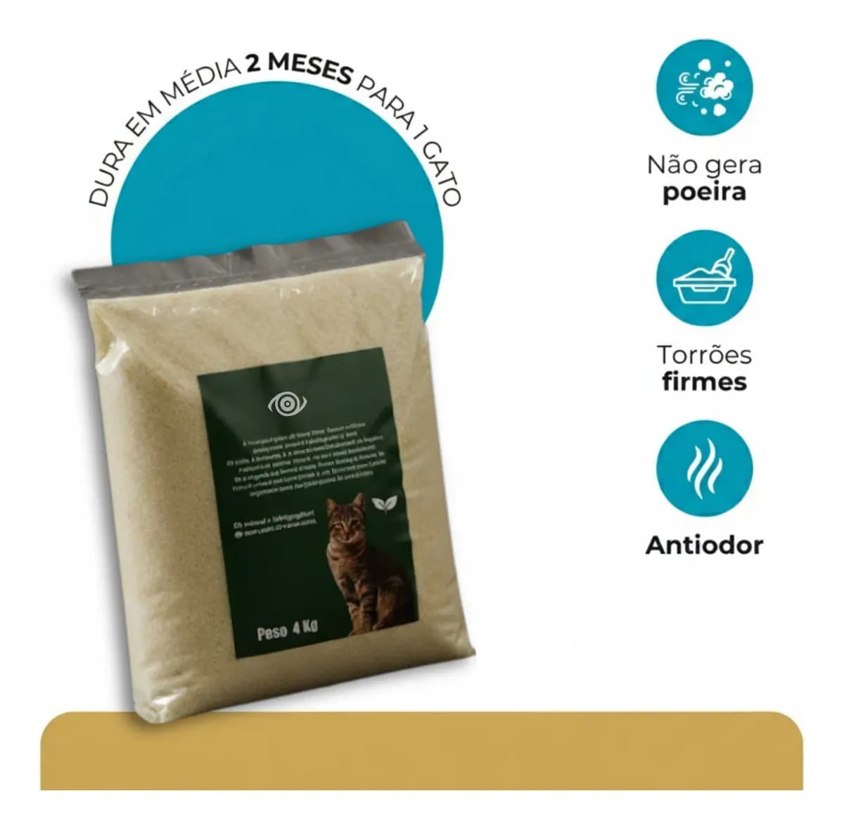 Areia Higiênica Para Gatos Feita de Mandioca e Milho Biodegradável Alta Absorção Baixo Odor 4kg - GoodVision — imagem 3