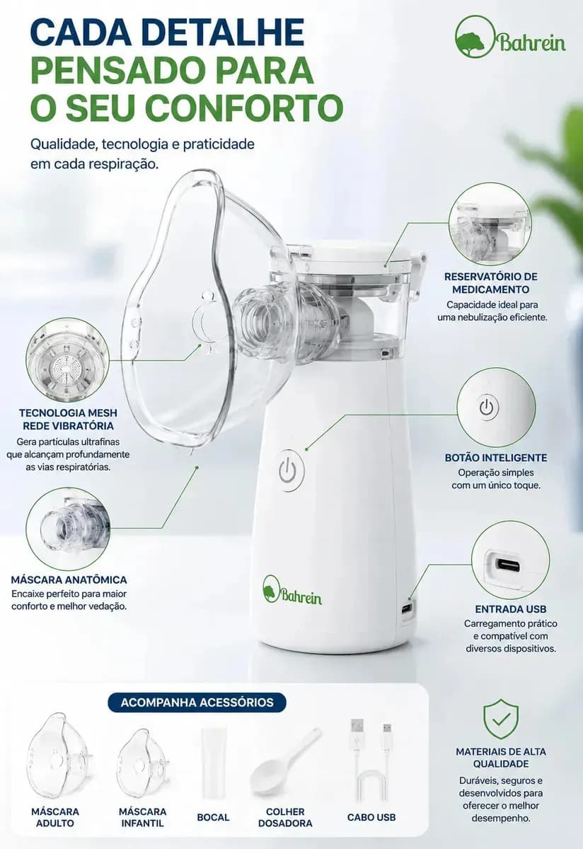 Inalador Nebulizador Portátil Bahrein Usb Pilha Silencioso Aparelho Inalação Compacto Mesh Bivolt Nebulizador Com Rede Vibratoria Aparelho Para Inalacao Inalado — imagem 2