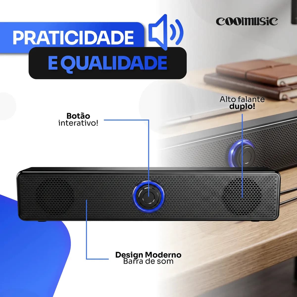 Caixa De Som Gamer Soundbar Para Computador Pc Notebook TV Amplificador Alto Falante Usb Led RGB Cor Preto — imagem 6