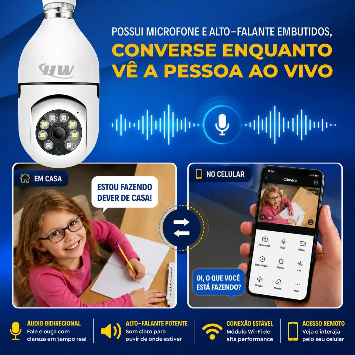 Câmera de Segurança IP Wi-Fi Lâmpada E27 HW 360° Full HD com Visão Noturna e Áudio - HW — imagem 3