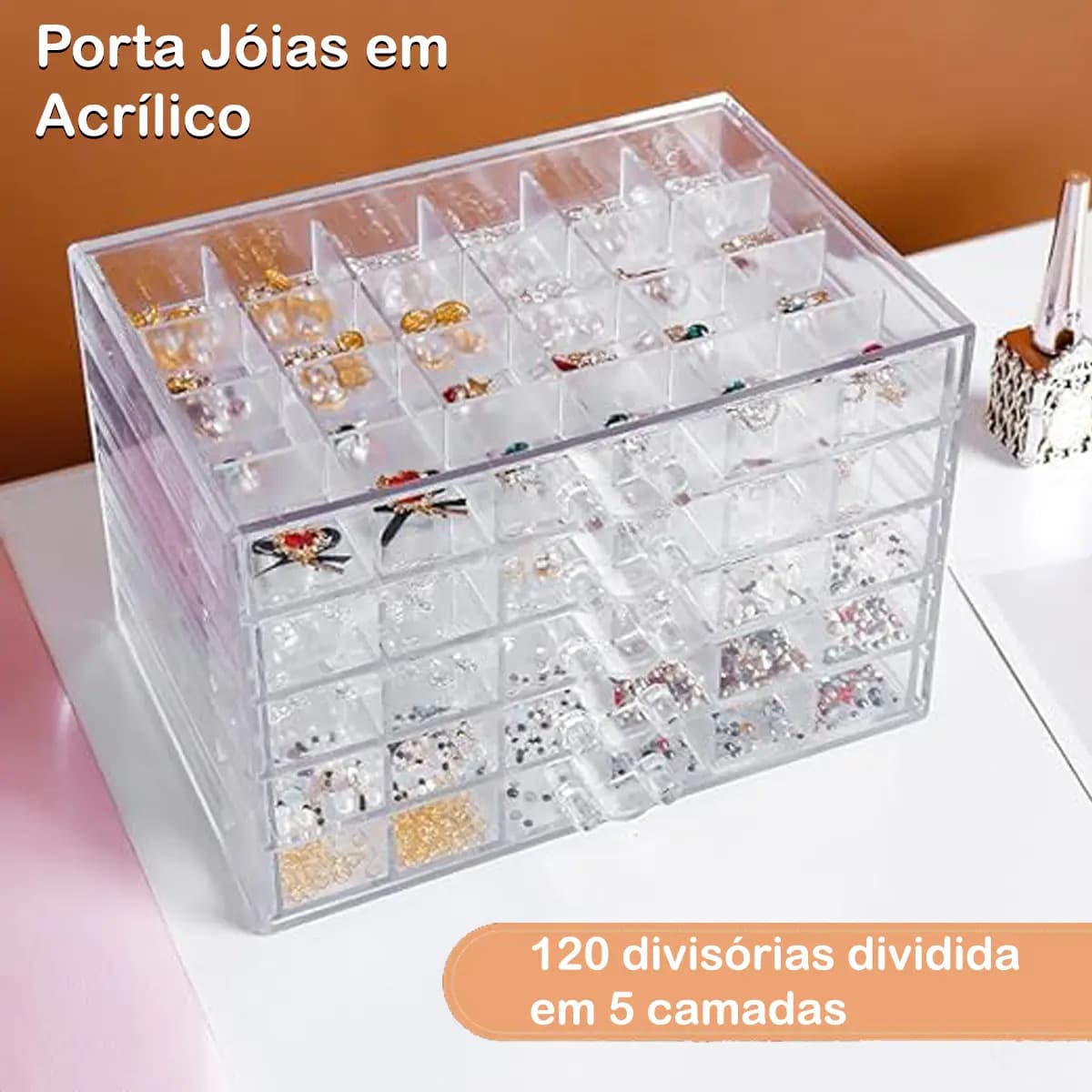 Porta Joias Cadencia Transparente Acrilico 5 Camadas 120 Divisórias — imagem 2