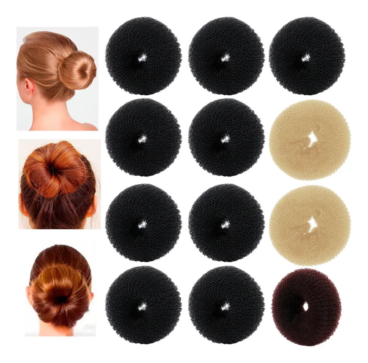 Kit 12 Rosquinha Coque JUJUBA BEAUTY Esponja Cabelo Preto 8cm