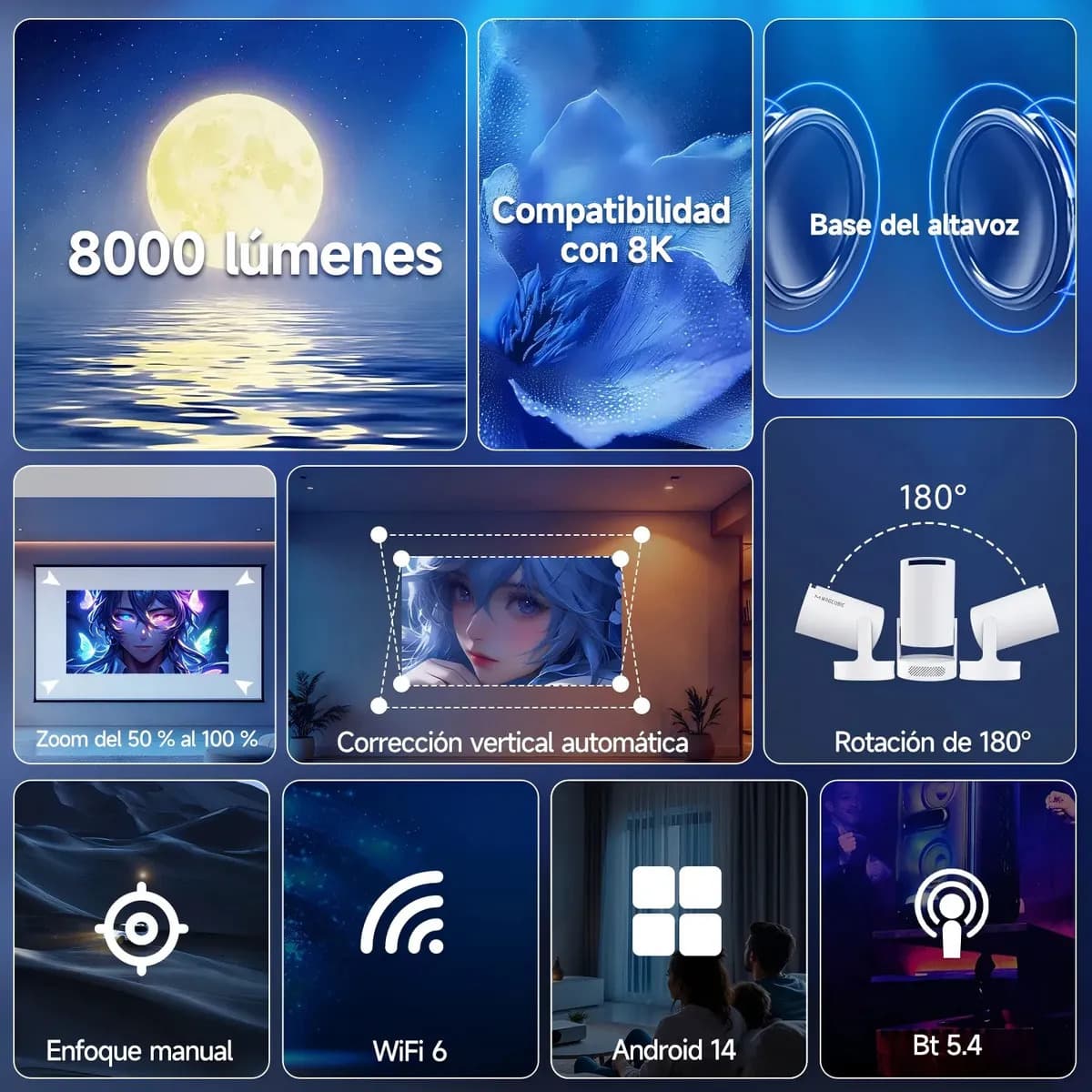 Mini projetor portátil Magcubic 8k Hy300pro+ Led 260ansi Android Smart TV Dual Wifi6 Bluetooth 5.4 com HDMI USB e som Hifi — imagem 2