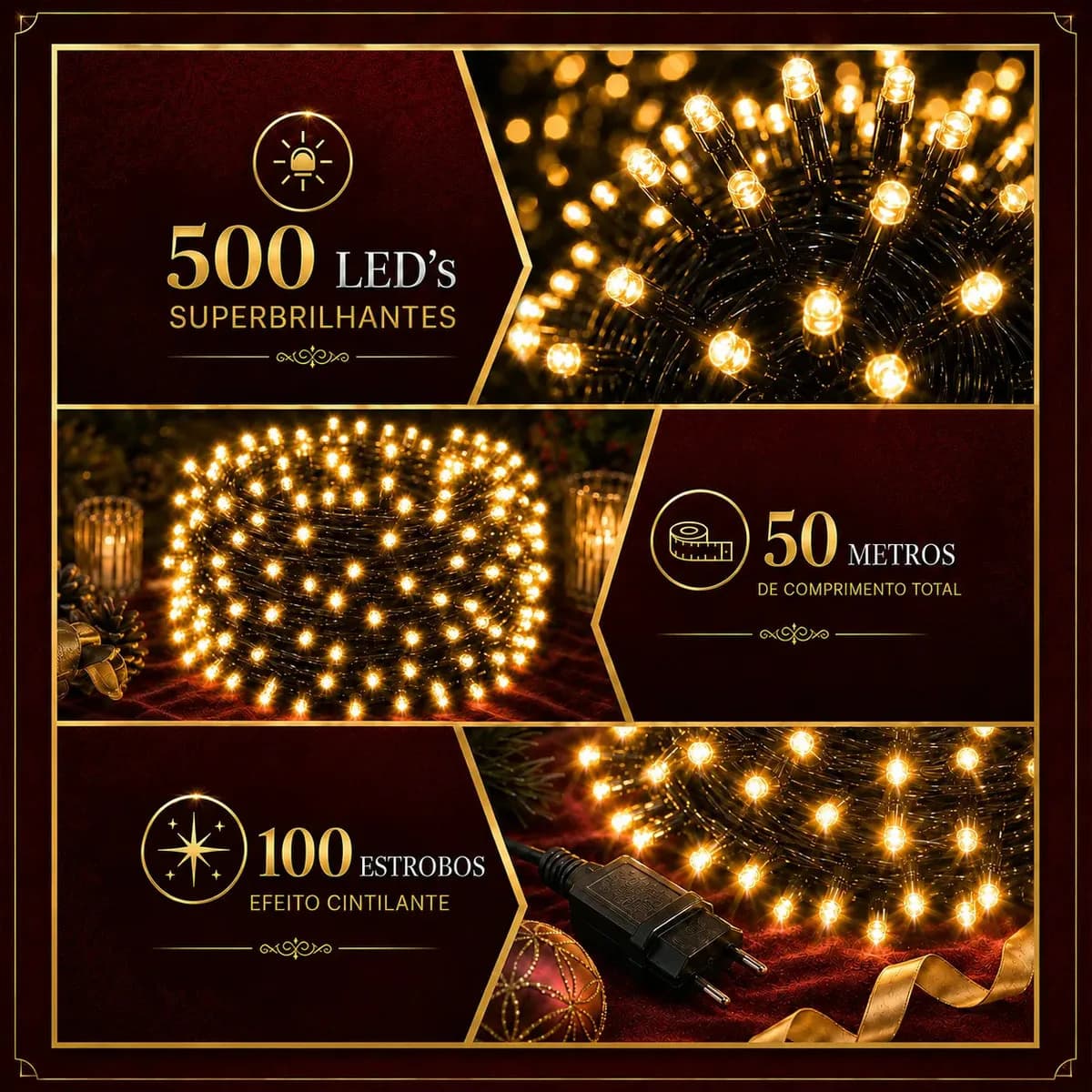 Strobo Natal 500 Leds Pisca 100 Flash 50m Prova D'água Bivolt Branco Quente — imagem 4