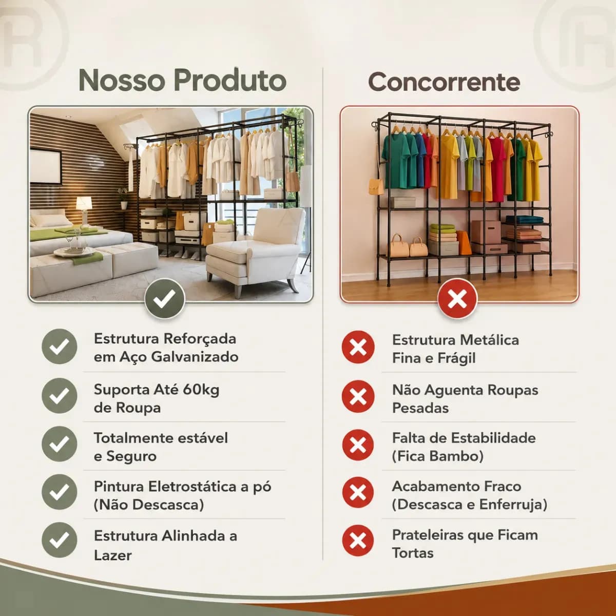 Guarda Roupa Dobravel Closet Aberto Organizador De Roupas Desmontavel E Arara Organizadora 4 Colunas Em Aço Resistente Rishon — imagem 2