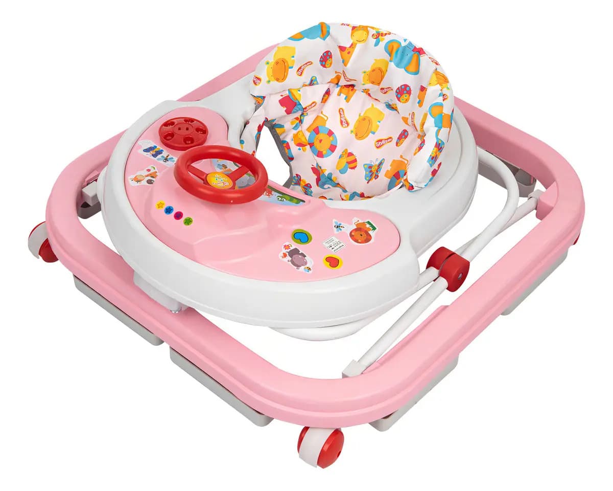 Andador Musical Para Bebe Infantil Seguro Com Trava Cor Rosa Bebê
