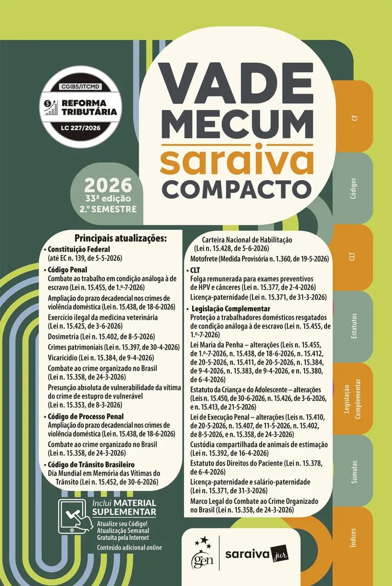 Vade Mecum Saraiva Compacto - 33ª Edição 2026 - Saraiva Jur, Equipe - Grupo GEN - Capa Dura — imagem 3