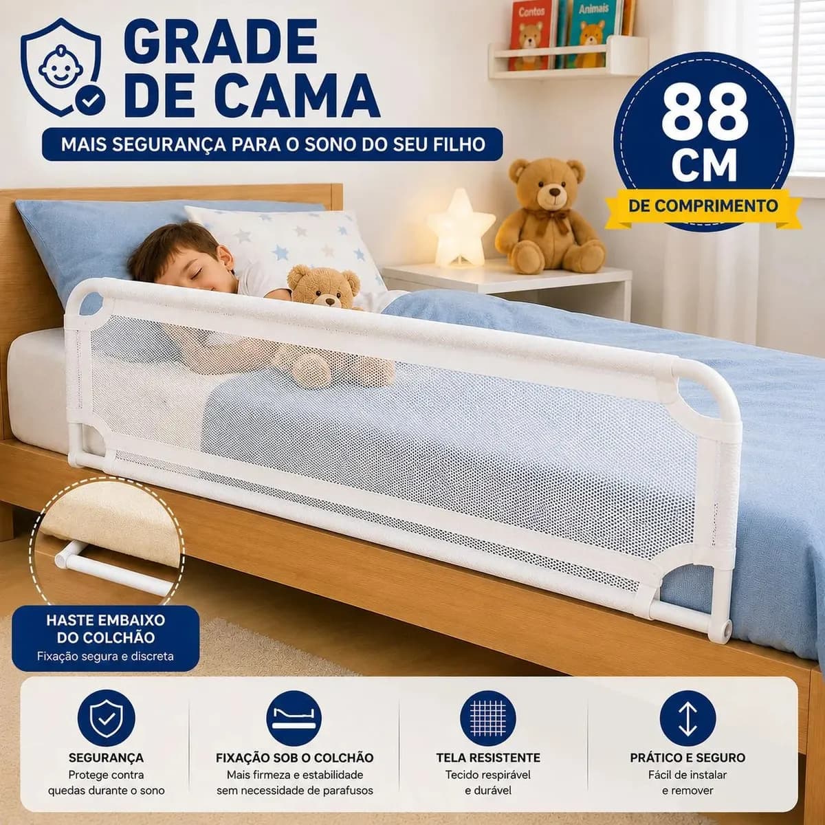 Grade de Proteção para Cama Infantil Pancadão Eletrônicos Branca Aço Dobrável — imagem 2