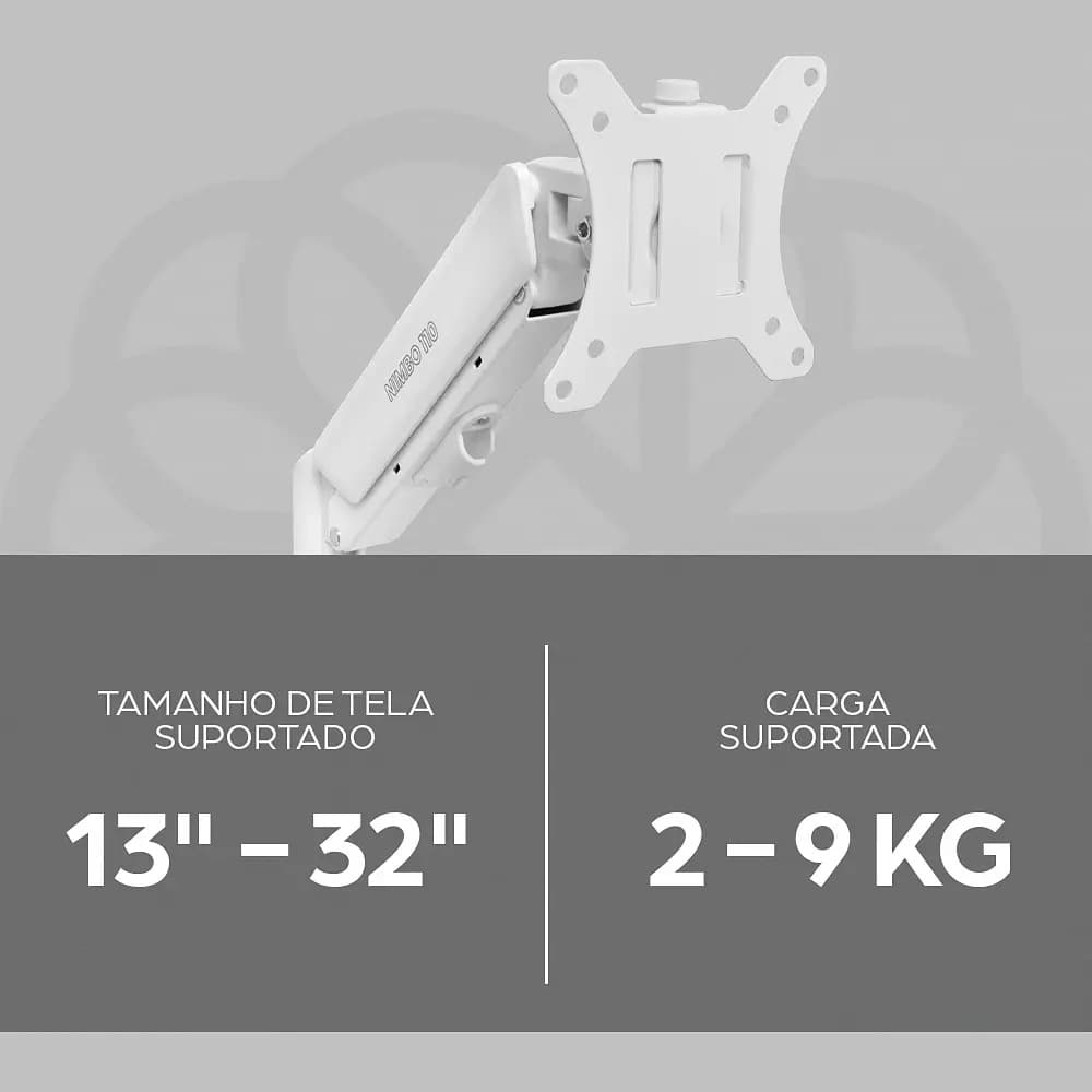 Suporte Articulado Para Monitor 13 a 32 Pistão a Gás Ajustável Zinnia Nimbo 110 Branco — imagem 3