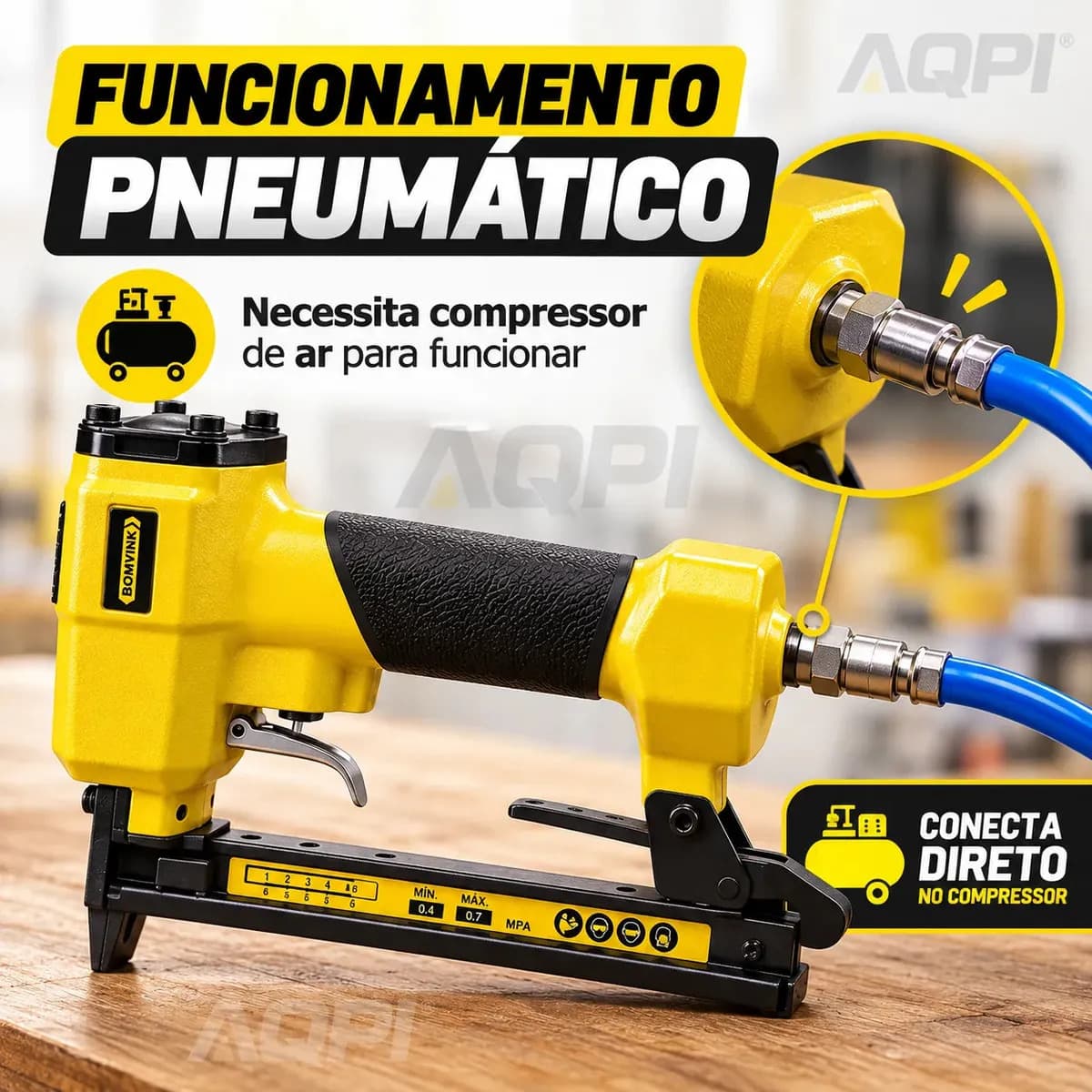 Grampeador Pneumático Profissional com 5000 Grampos 22mm Tipo 80/71 para Tapeçaria Marcenaria Estofados Madeira Móveis Uso com Compressor de Ar Compatível Gramp — imagem 2