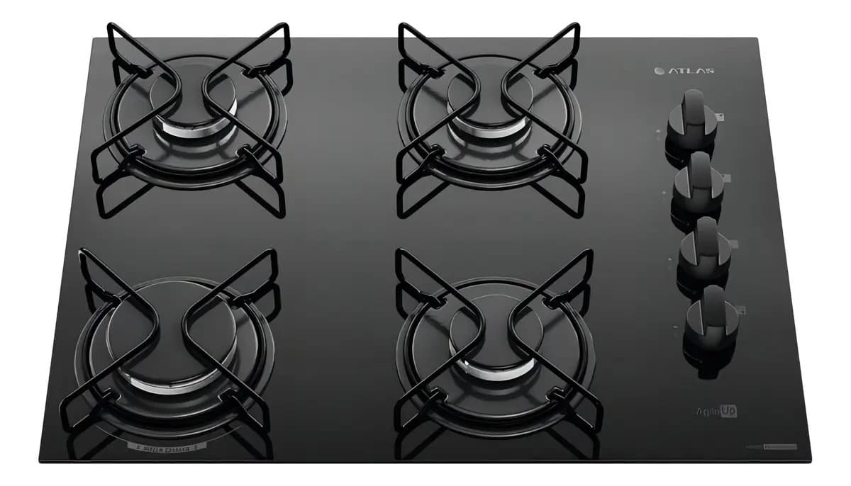 Cooktop 4 Bocas Atlas Agile Up Mesa Vidro Mega Chama Bivolt