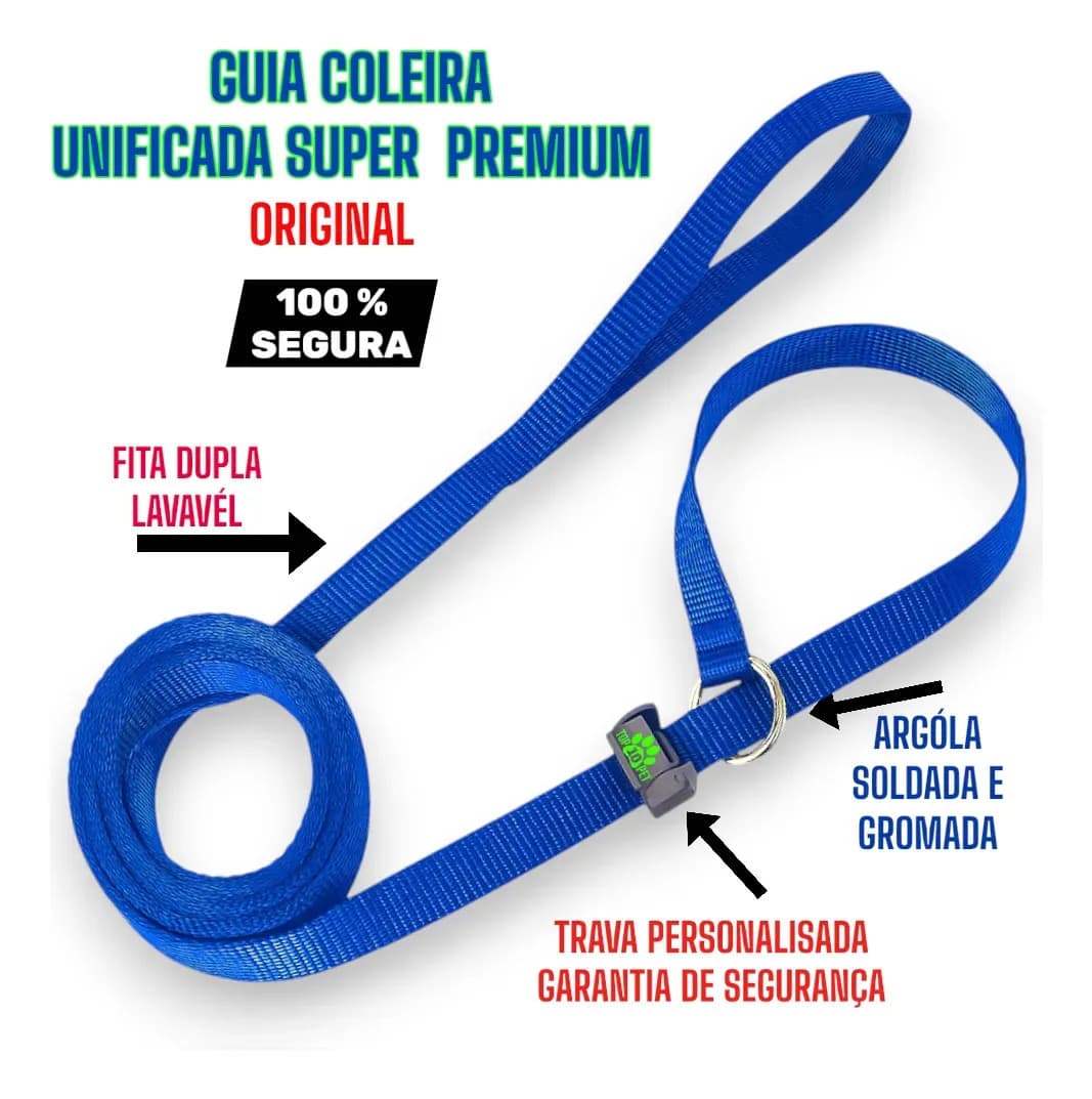 Guia Unificada Coleira 2,00 Mt Enforcador Cães Adestramento Cor Azul — imagem 3