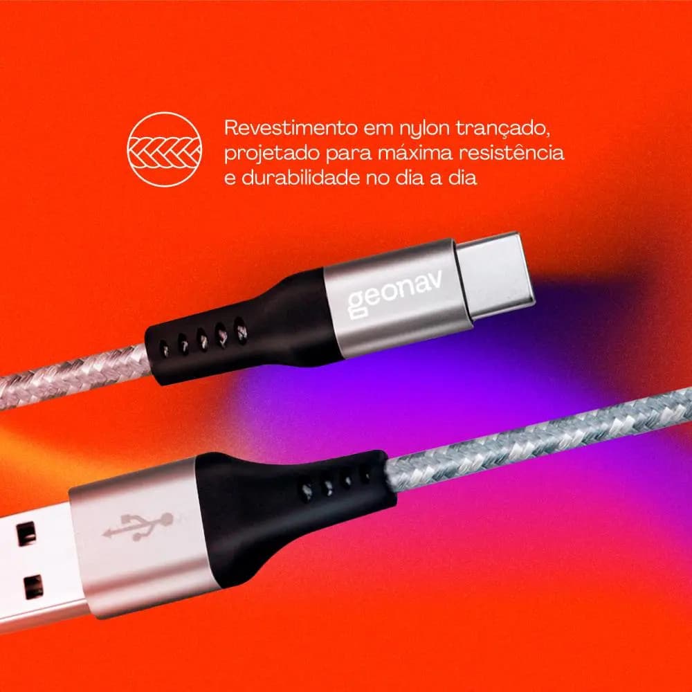 Cabo usb 1.5m Geonav USB C cinza com entrada USB-C para USB-A — imagem 4