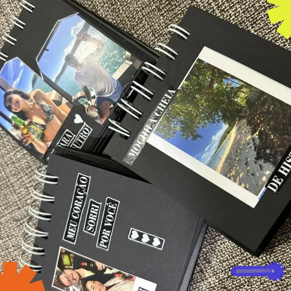 Mini Scrapbook Namorados 10x10cm 50 Páginas Capa Dura 180g Preto Capa Lisa — imagem 5
