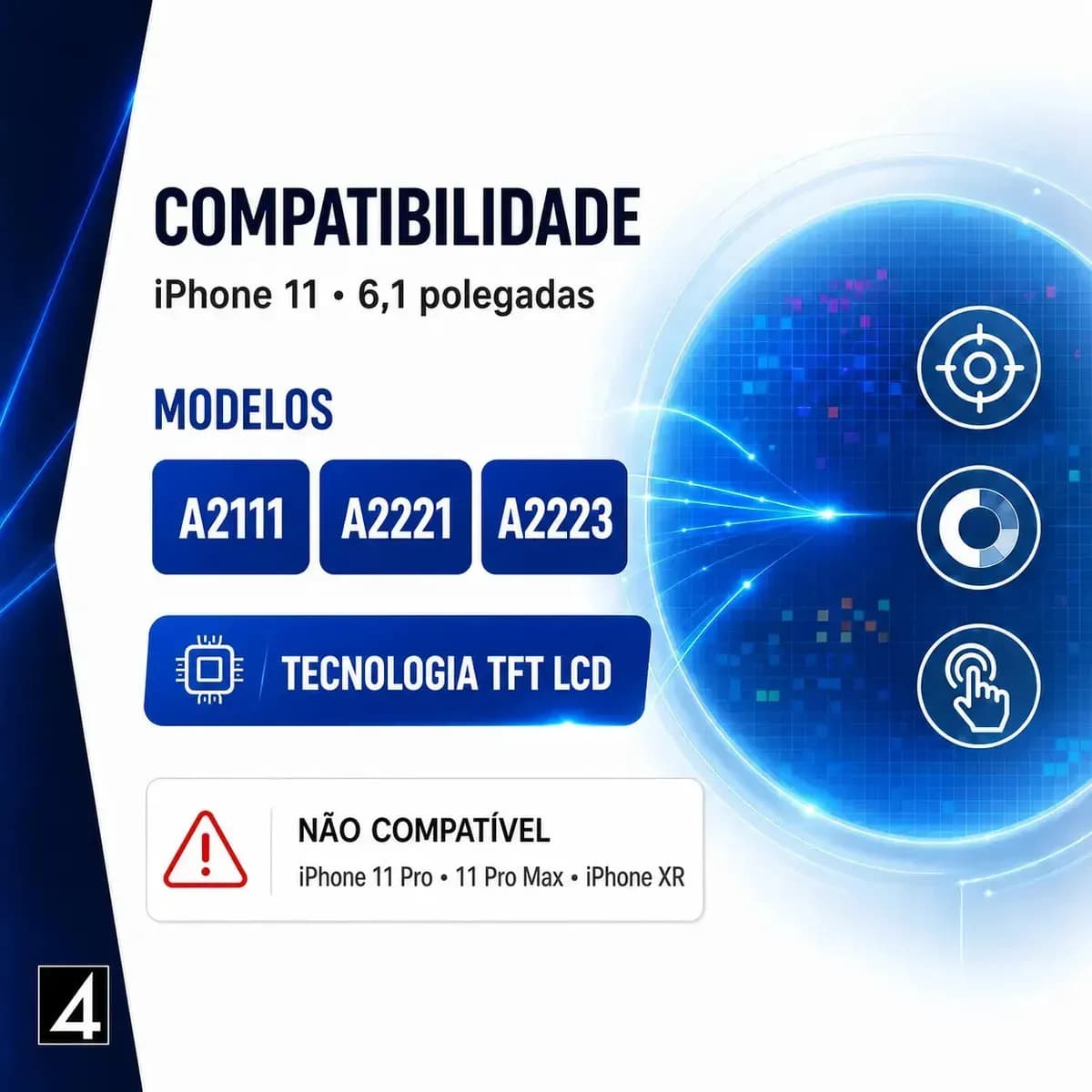 Tela Compatível iPhone 11 6.1 A2111 A2221 A2223 Top + Brinde / Frontal Display LCD Touch Módulo 4 STORE PREMIUM — imagem 3