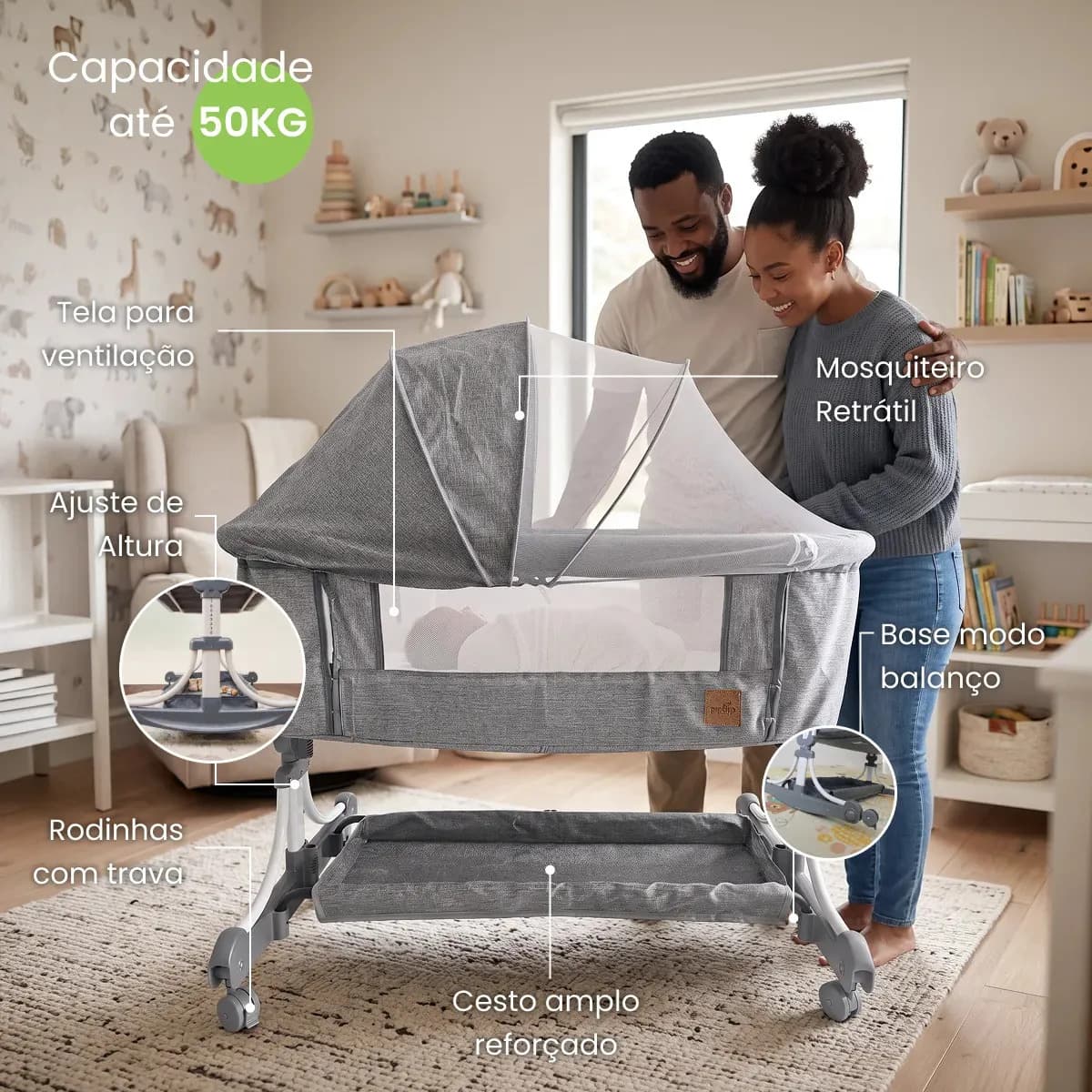 Berço Portátil PipDip Co-Sleeper, Com Balanço e Colchão Extra Grosso — imagem 5