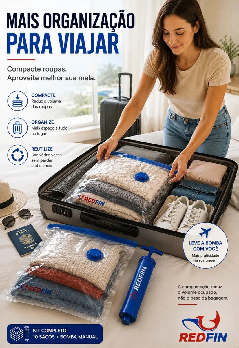 Kit Com 10 Sacos a Vácuo 50x60 cm Com Bomba Para Viagem e Organização — imagem 5