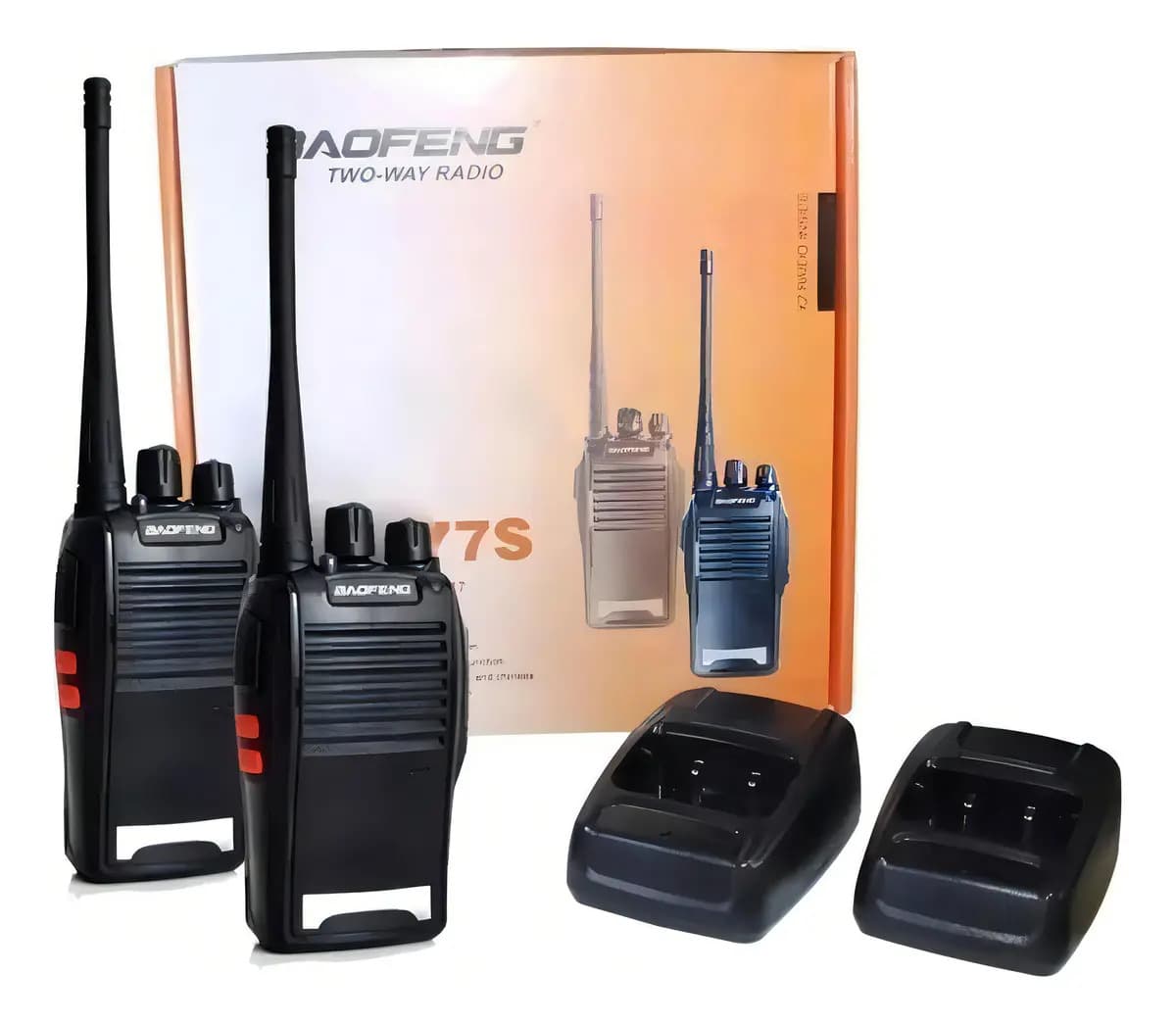 Kit 2 Walkie Talkie Bf-777s Radio Comunicador Com Fone De Longo Alcance Portátil Com Lanterna Integrada Cor Preto