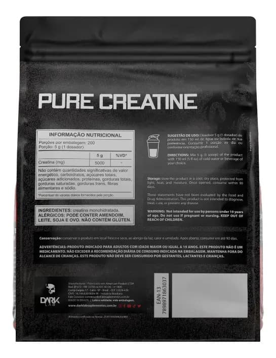 Creatina Dark Lab Premium Pure em pó Sem sabor x 1kg — imagem 3