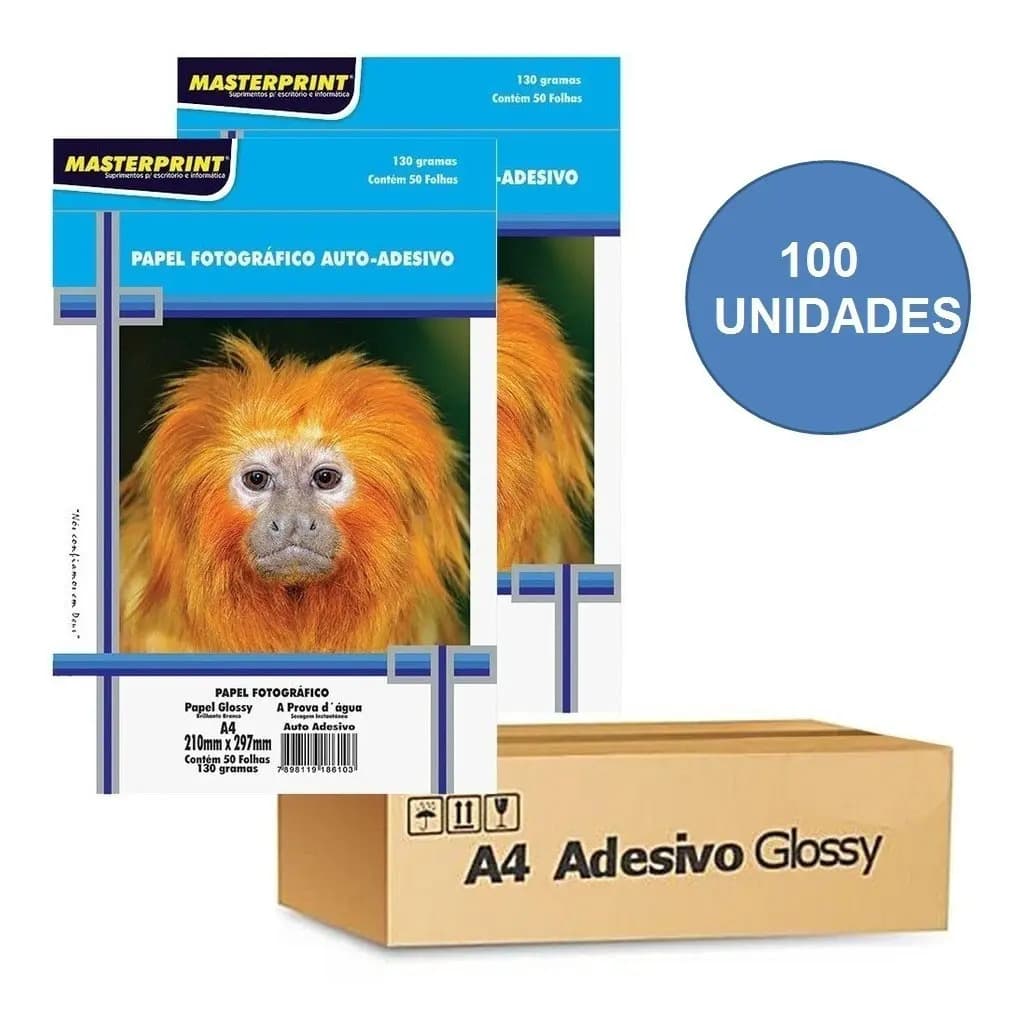 Papel Fotográfico Adesivo 130g A4 Glossy Masterprint 100 Fls Cor Branco — imagem 2