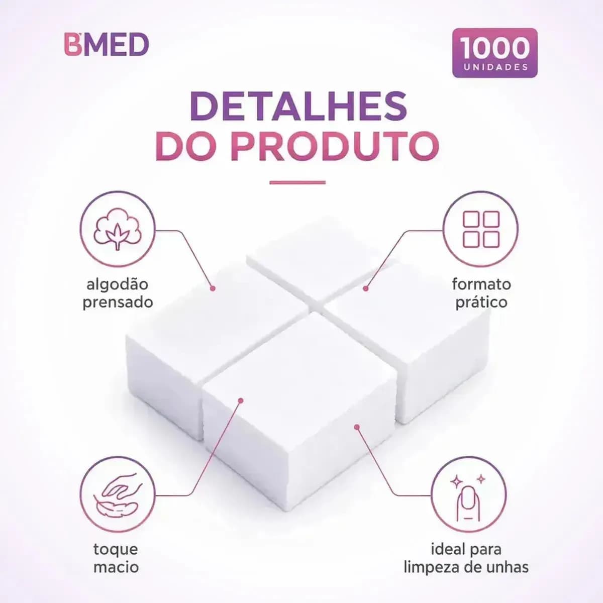 Algodao Prensado Para Limpeza De Unhas 1000un BMED — imagem 4