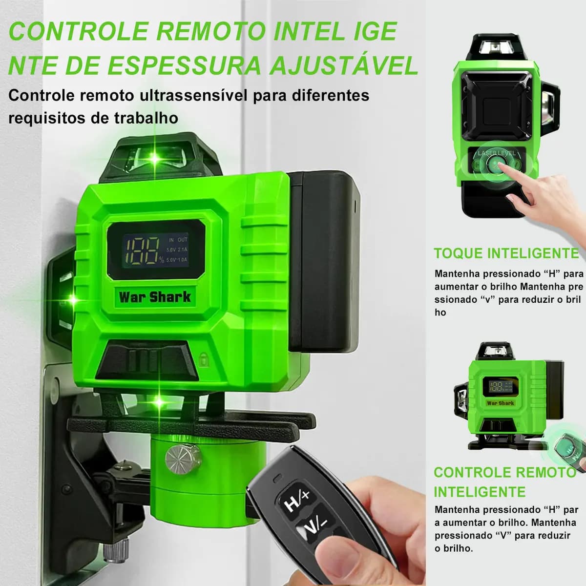 Nível Laser Verde 16 Linhas War Shark 2 Bateria+1.2m Tripé — imagem 4