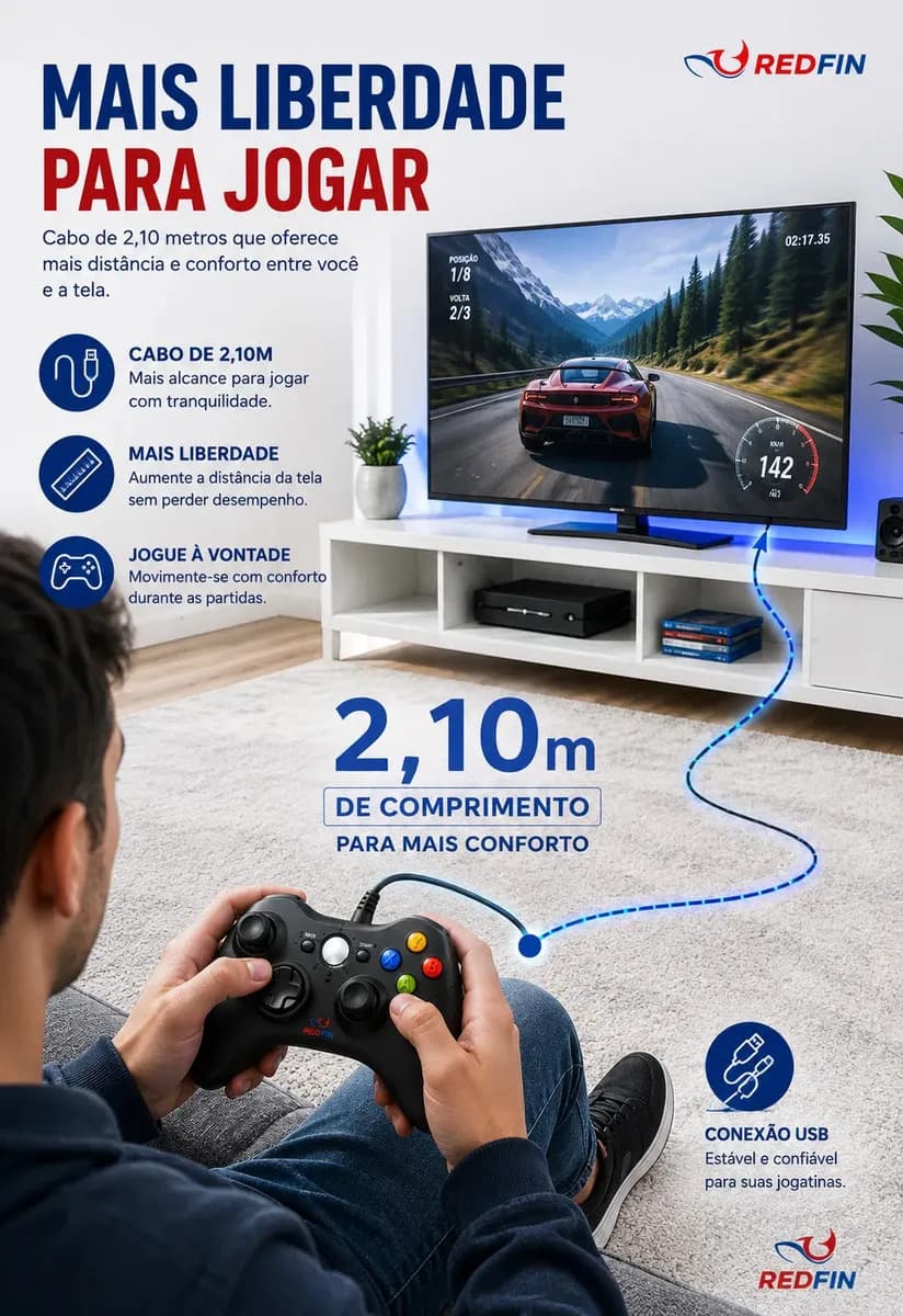 Controle Para Xbox 360 Com Fio USB Joystick Manete Gamepad Controle PC Gamer Para Computador Windows Steam Game Pass Android Gamepass TV Vibração Analógico Ergo — imagem 3