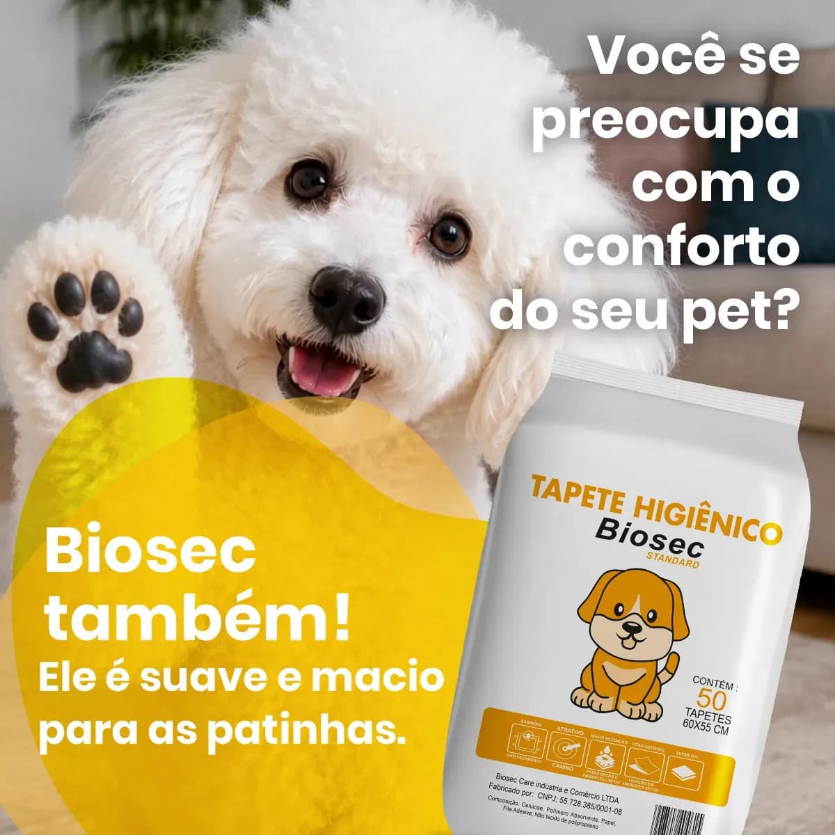 Tapete Higiênico para Cachorro 50 Unidades 60x55cm com Gel Absorvente Fralda Manta Pet Cão Com Fitas Adesivas Anti Odor Atrativo Canino — imagem 4