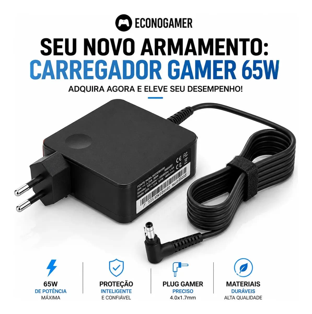 Fonte Carregador Notebook Compatível com Lenovo Ideapad S145 15api 81v70004br 330 81fe0002br Adlx65 Id S145 81v70008br 65w 320 80yh001br Bivolt Ipa-1450 3-15alc