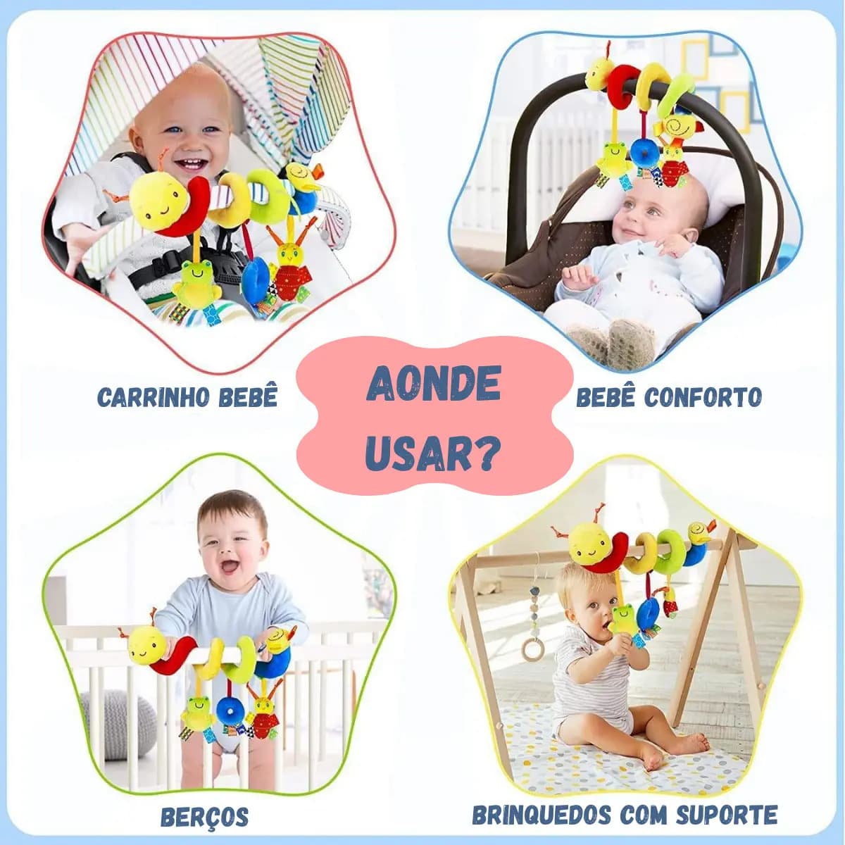 Móbile Centopeia Em Espiral Bebe Para Carrinho, Berço Com Chocalho Multisensorial 1ª Infância Bebê Conforto Marca D Dose — imagem 5