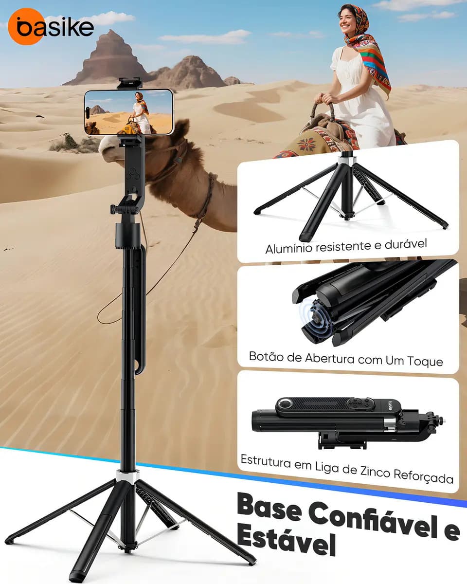 Tripé Para Celular e Câmera Basike 180cm com Rastreamento Facial IA e Controle Bluetooth — imagem 4