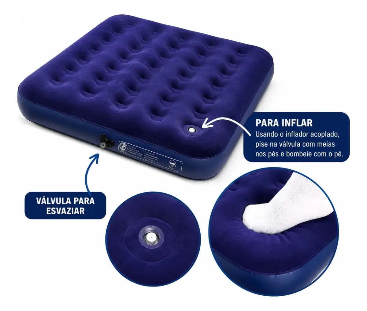 Colchão Casal inflavel Com Inflador Acoplado Camping Mor Azul — imagem 6