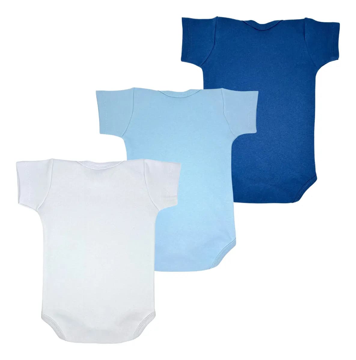 Kit 3 Bodys Bebê Liso Manga Curta 100% Algodão Menina Menino Cor Azul-marinho Azul-claro E Branco Tamanho G — imagem 3